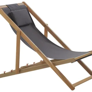 Acacia Folding Deck Chair Light Wood Grey AVELLINO
