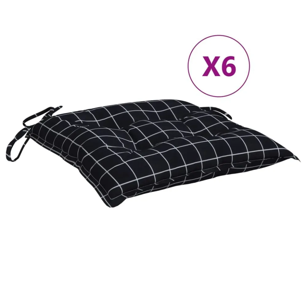Almofadões para cadeira 6 pcs tecido oxford básico xadrez preto
