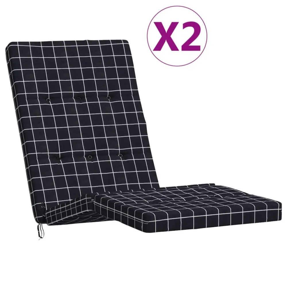 Almofadões para cadeira terraço 2 pcs tecido oxford xadrez preto com Apoio para Bebidas