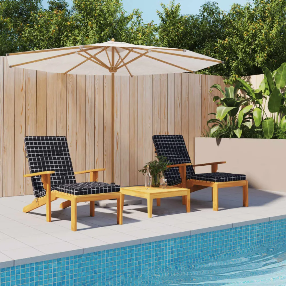 Almofadões para cadeira terraço 2 pcs tecido oxford xadrez preto com Apoio para Bebidas