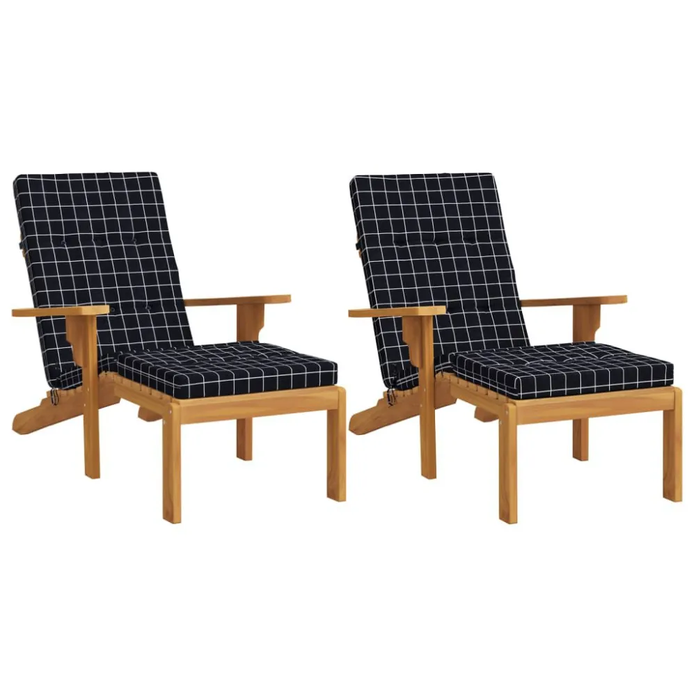 Almofadões para cadeira terraço 2 pcs tecido oxford xadrez preto com Apoio para Bebidas