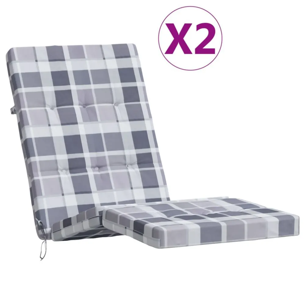 Almofadões para cadeira terraço 2 pcs tecido oxford xadrez cinza com Encosto Ajustável