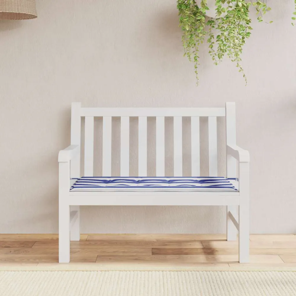 Almofadão para banco jardim 100x50x3 cm tecido oxford azul/branco com Apoio para Bebidas