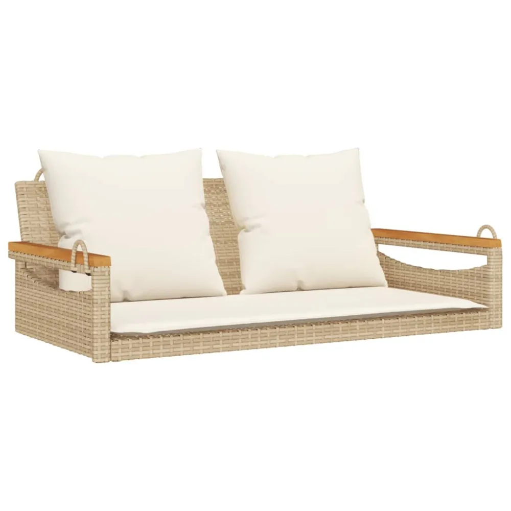 Banco baloiço com almofadões 109x62x40 cm vime PE bege com Tecido Impermeável UV