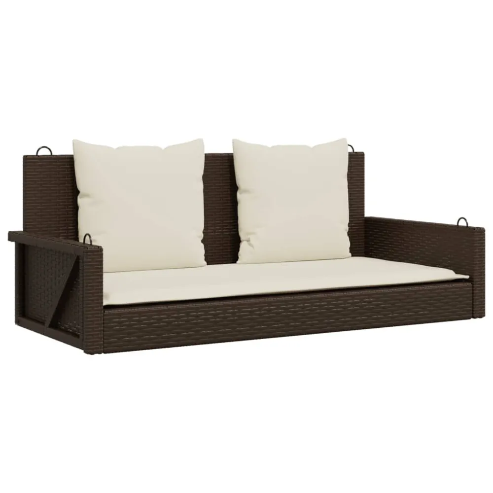 Banco baloiço com almofadões 119x56x48 cm vime PE castanho com Almofada Inclusa