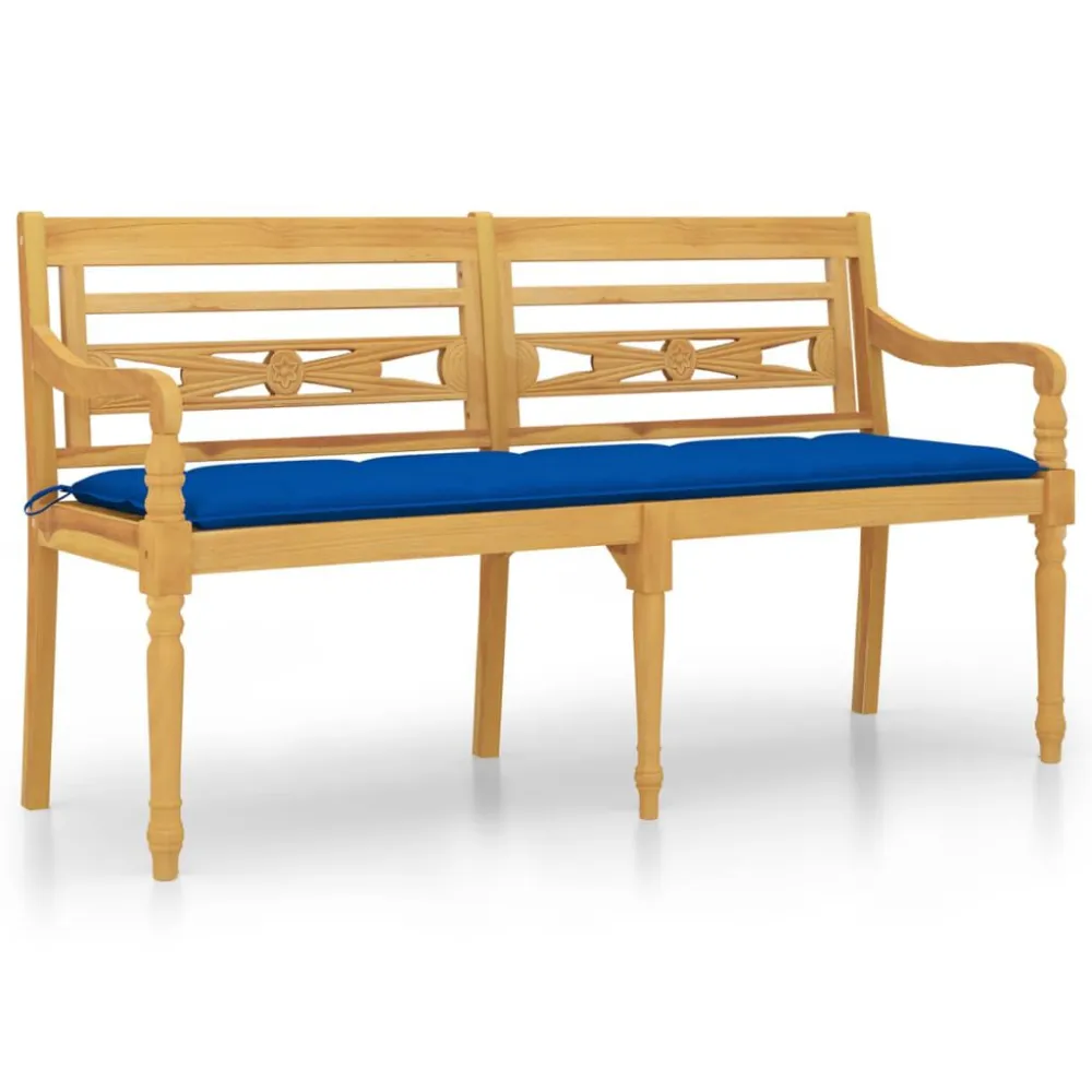 Banco Batavia com almofadão azul 150 cm madeira de teca maciç Dobrável e Portátil