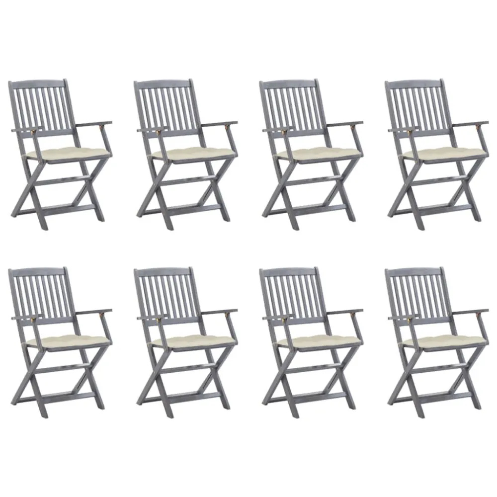 Banco de Jardim Cadeiras de exterior dobráveis 8pcs com almofadões acácia maciç