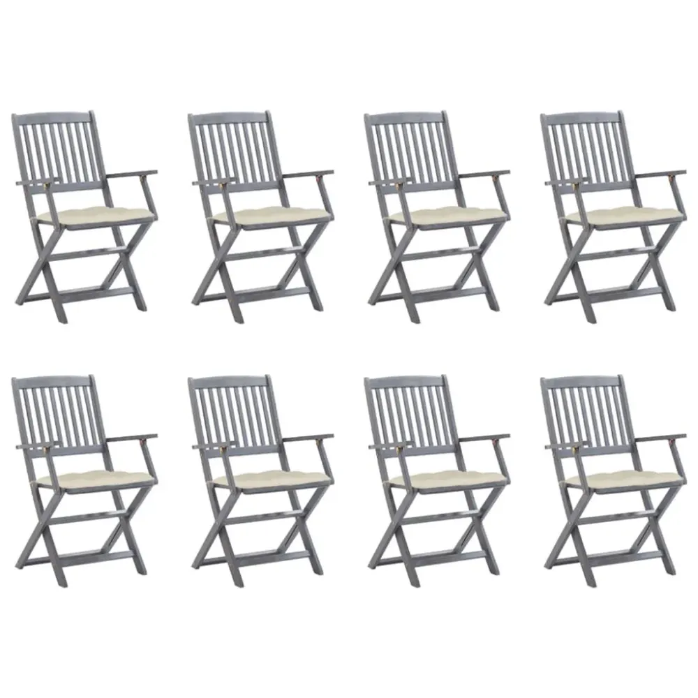 Banco de Jardim Cadeiras de exterior dobráveis 8pcs com almofadões acácia maciç