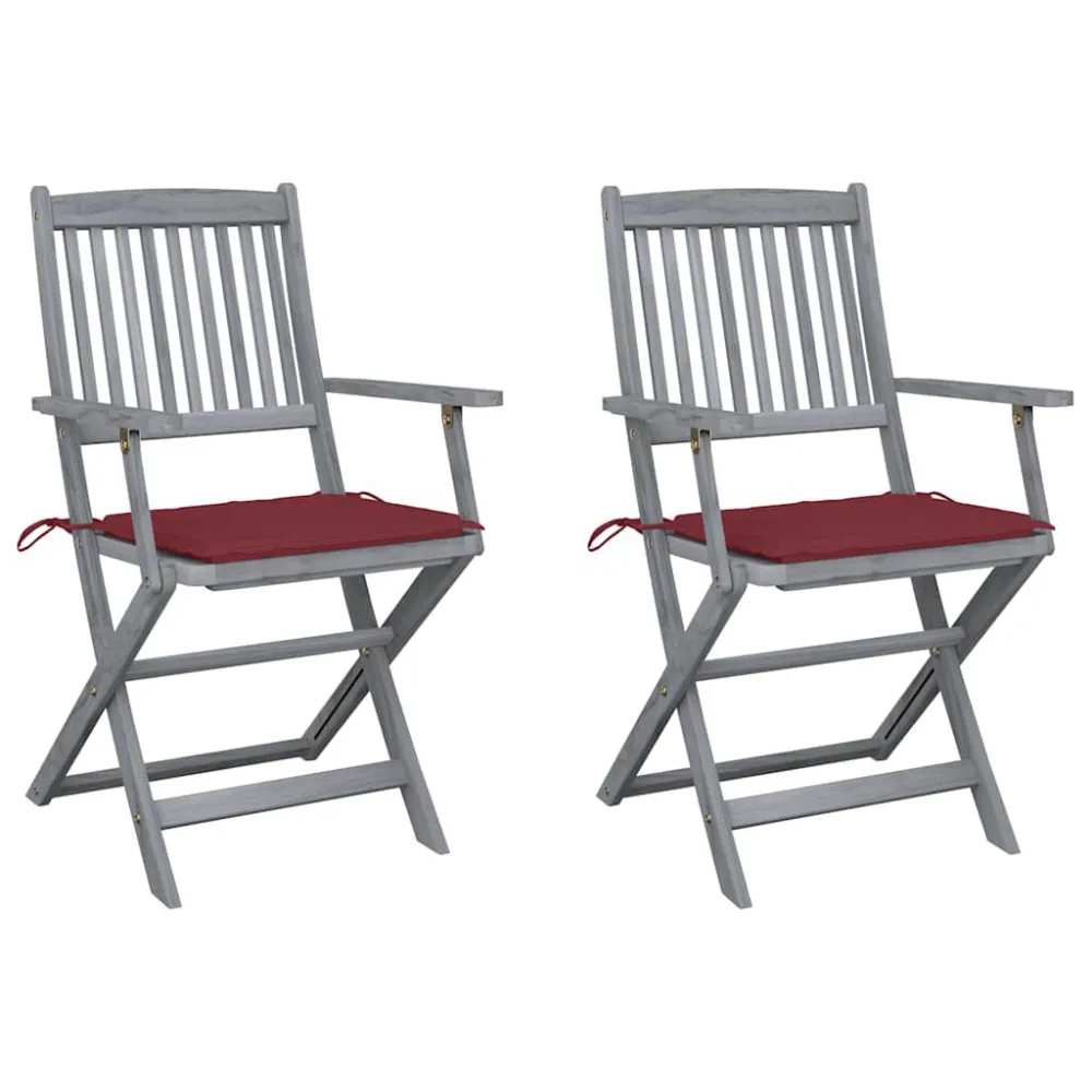 Banco de Jardim Cadeiras exterior dobráveis com almofadões 2 pcs acácia maciç