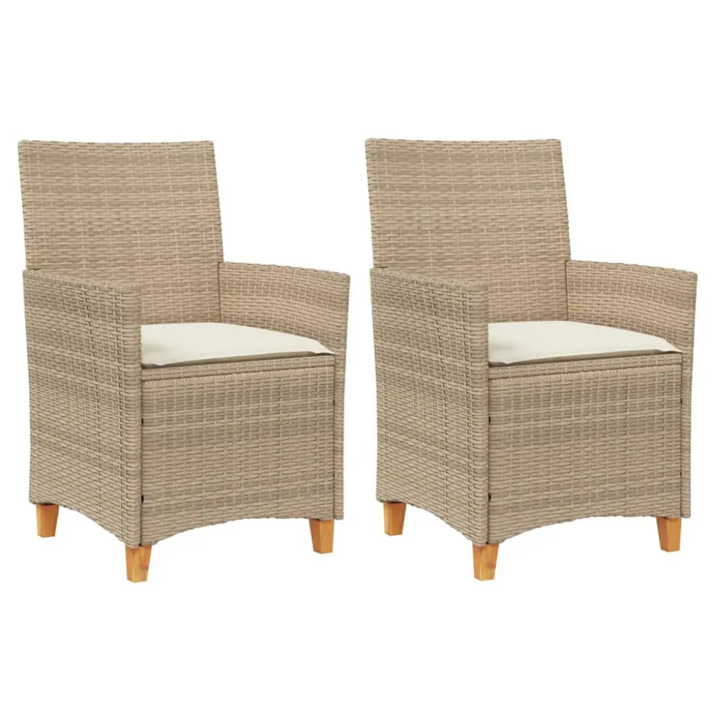 Banco de Jardim Cadeiras de jardim com almofadões 2 pcs vime PE/madeira bege