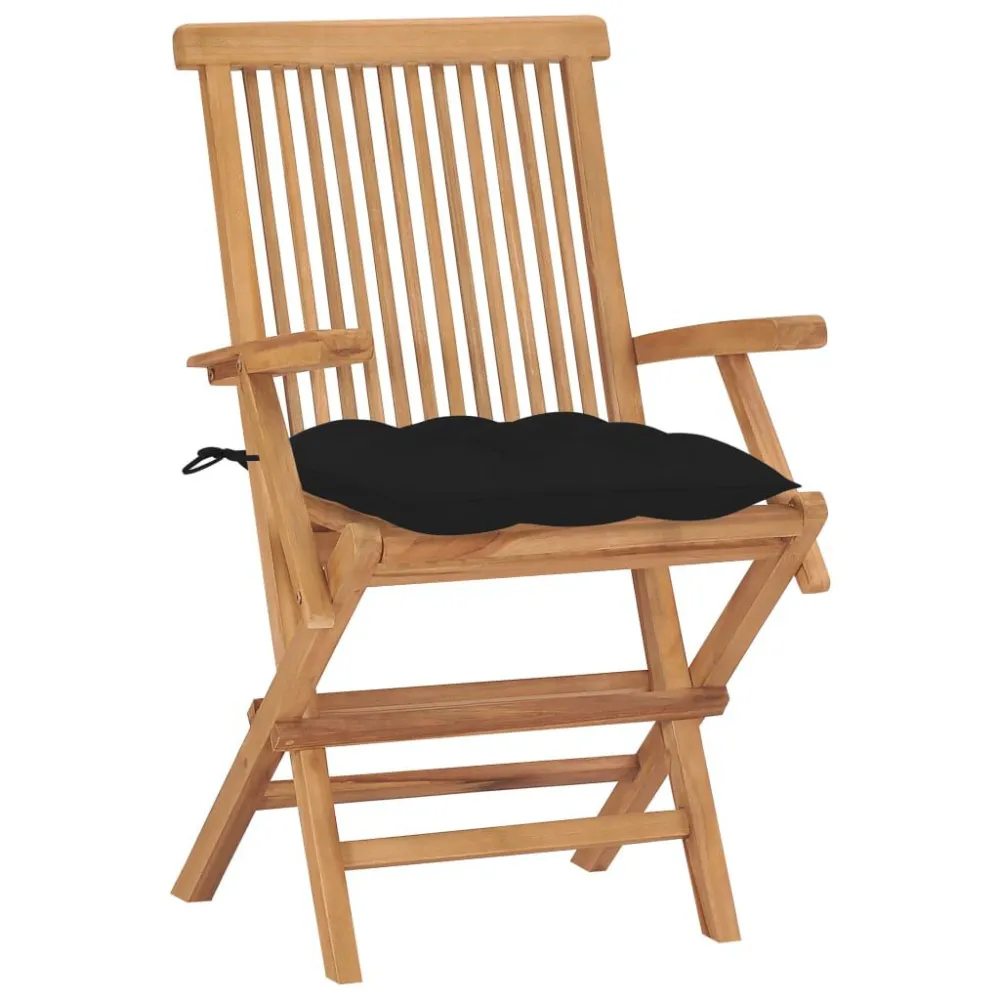 Banco de Jardim Cadeiras de jardim com almofadões pretos 2 pcs teca maciç