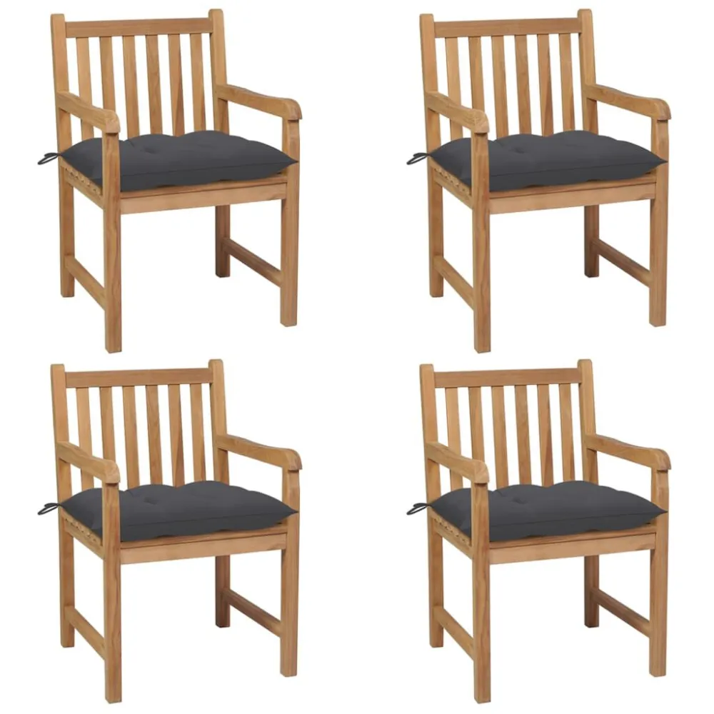 Banco de Jardim Cadeiras de jardim com almofadões antracite 4 pcs teca maciç