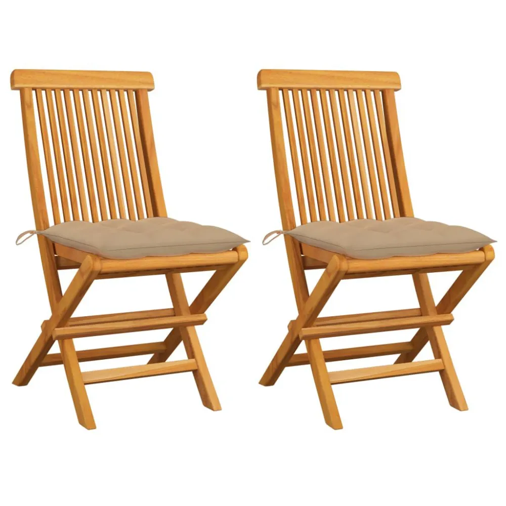 Banco de Jardim Cadeiras de jardim com almofadões beges 2 pcs teca maciç