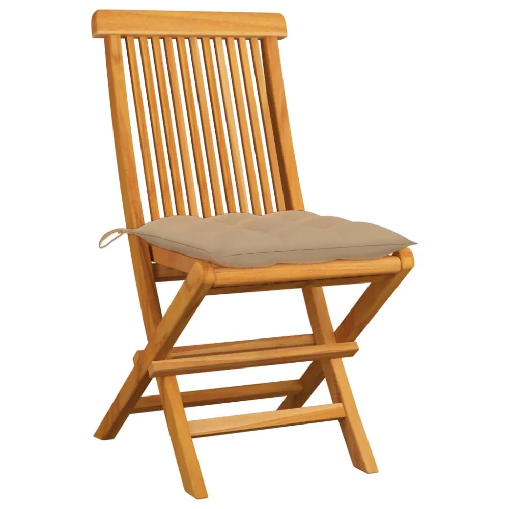 Banco de Jardim Cadeiras de jardim com almofadões beges 2 pcs teca maciç