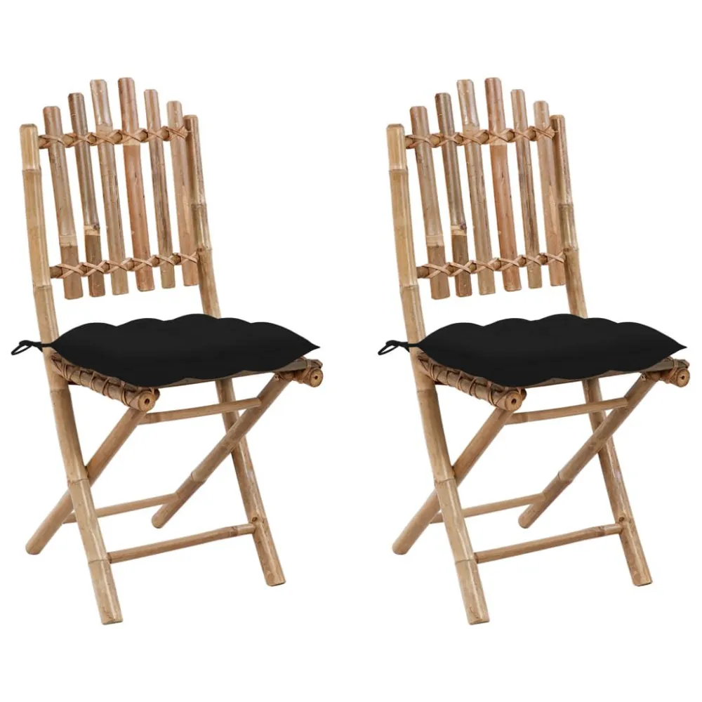 Banco de Jardim Cadeiras de jardim dobráveis com almofadões 2 pcs bambu