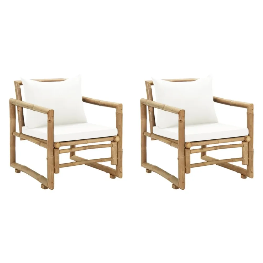 Banco de Jardim Cadeiras de jardim 2 pcs com almofadões e almofadas bambu
