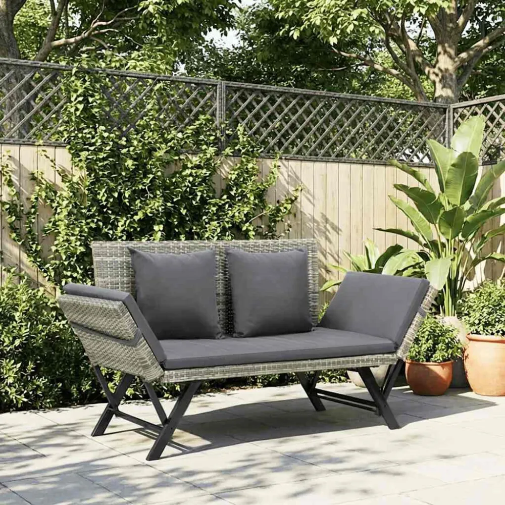 Banco de jardim com almofadões 176 cm vime PE cinzento em Tecido Sunbrella