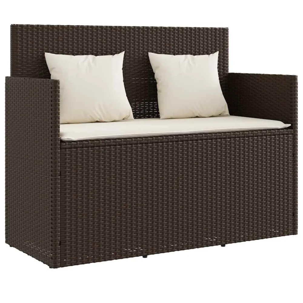 Banco de jardim com almofadões vime PE castanho para Piscina e Jardim
