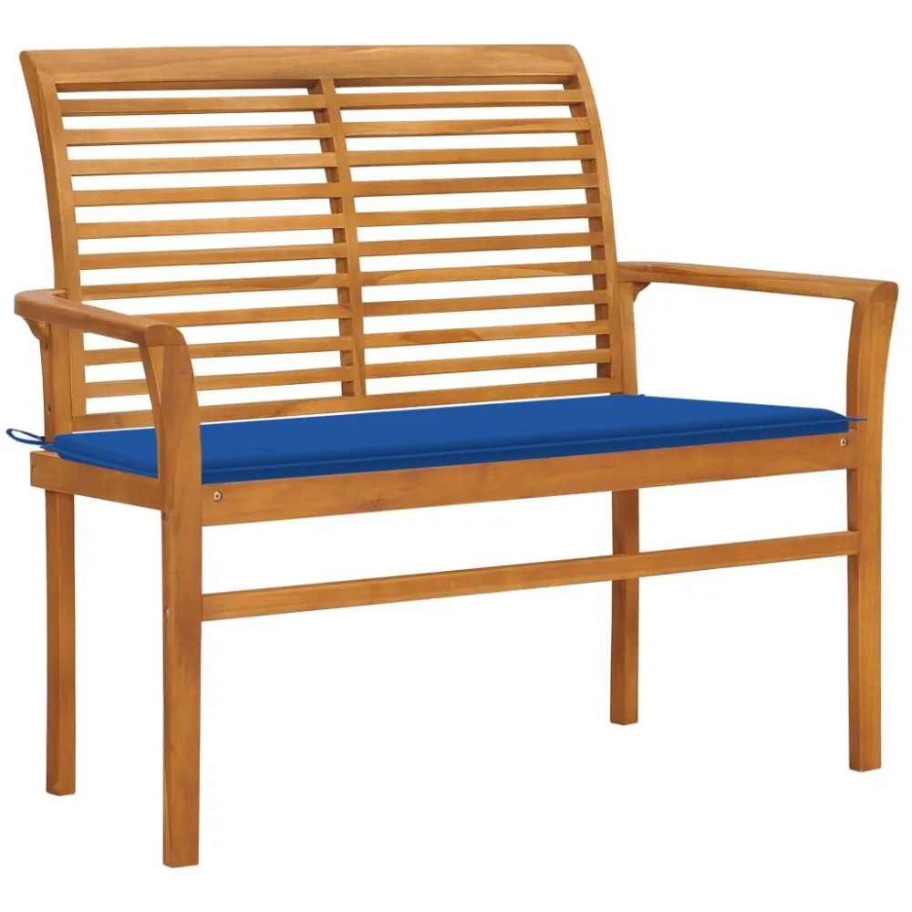 Banco de jardim com almofadão azul efetivo 112 cm teca maciç com Apoio para Bebidas