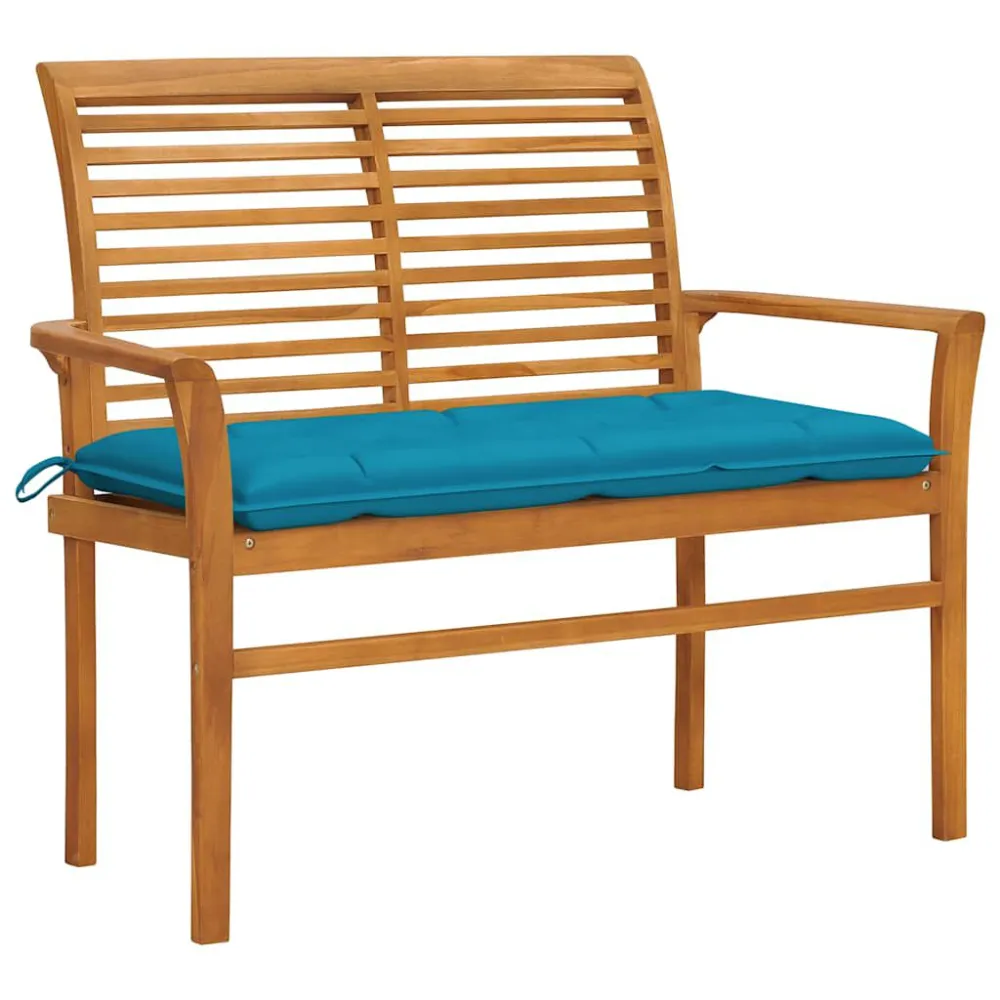 Banco de jardim com almofadão azul-claro 112 cm teca maciç com Almofada Inclusa