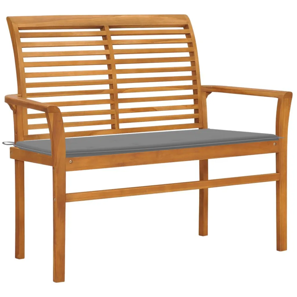 Banco de jardim com almofadão cinzento 112 cm teca maciç com Apoio para Bebidas