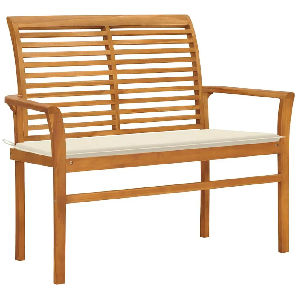 Banco de jardim com almofadão creme 112 cm teca maciç Dobrável e Portátil