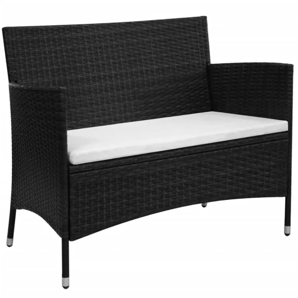 Banco de jardim com almofadão vime PE preto em Tecido Sunbrella