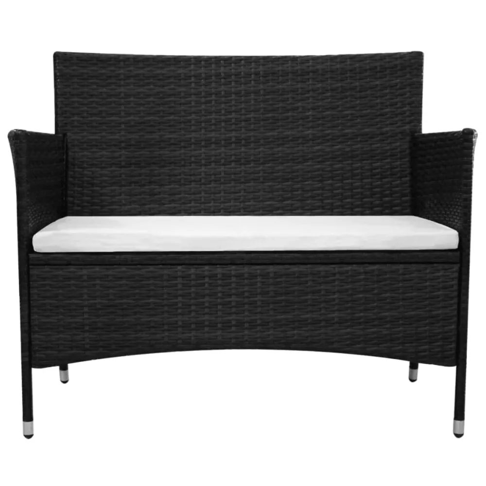 Banco de jardim com almofadão vime PE preto em Tecido Sunbrella