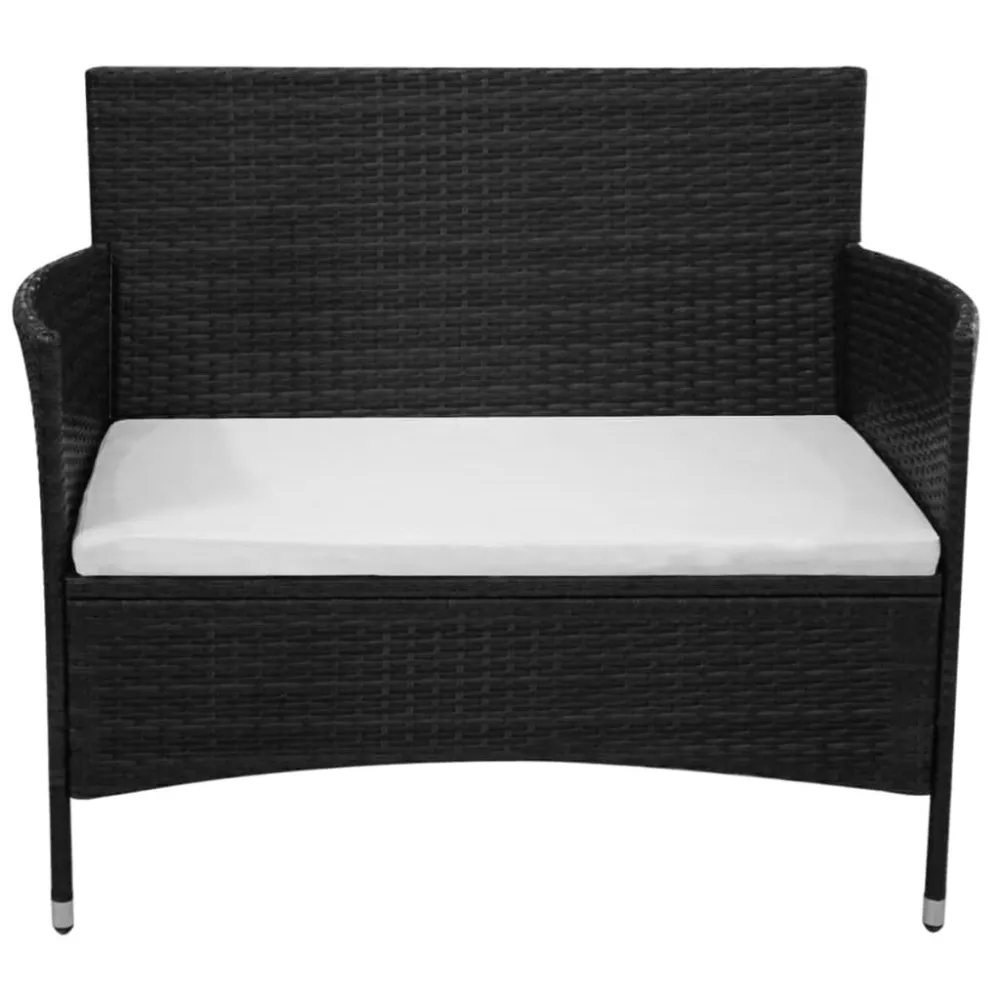 Banco de jardim com almofadão vime PE preto em Tecido Sunbrella