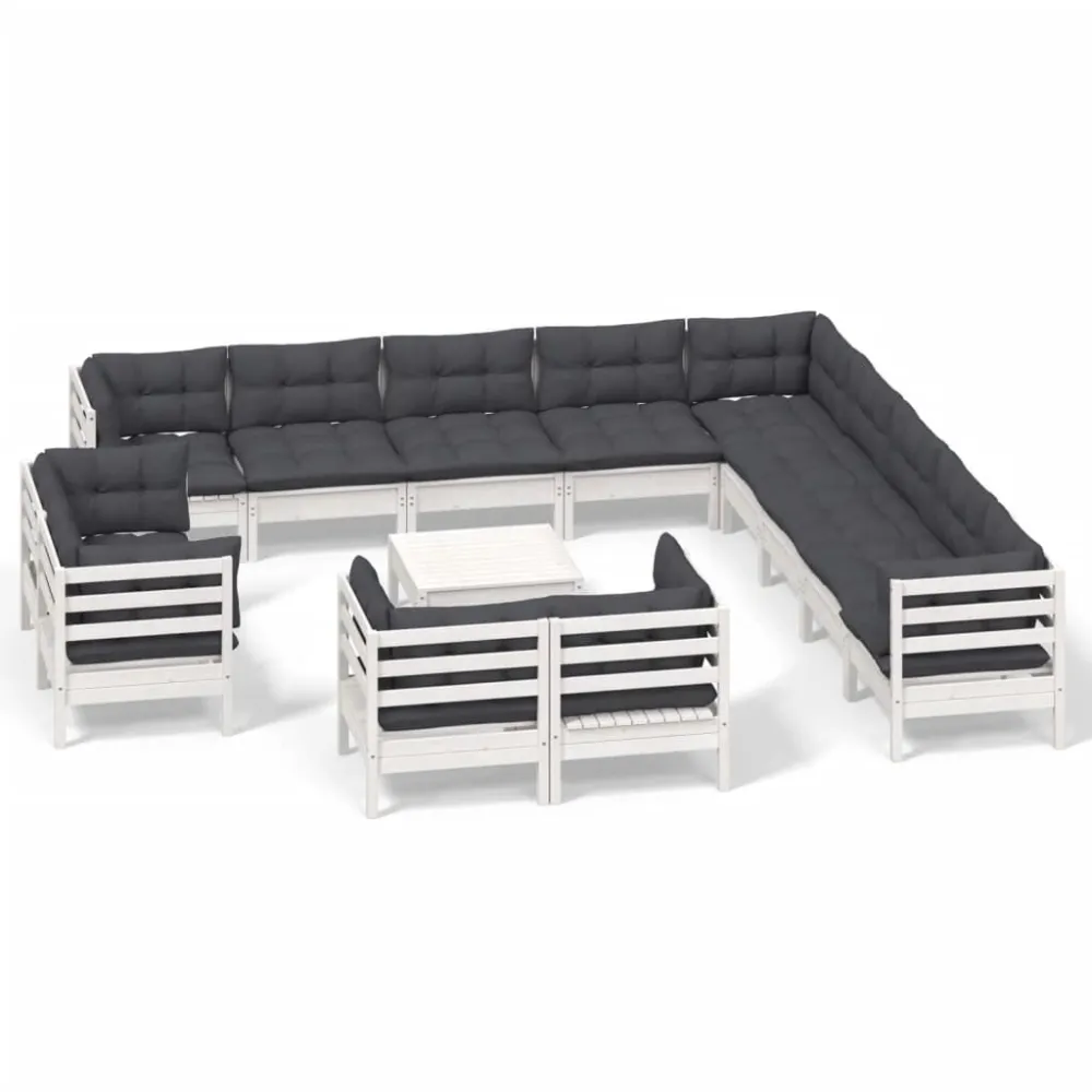 Banco de Jardim 14 pcs conj. lounge de jardim com almofadões pinho maciço branco