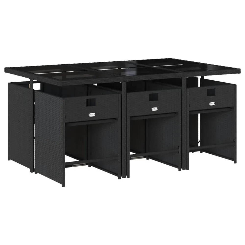 Banco de Jardim 7 pcs conjunto de jantar para jardim com almofadões vime PE preto