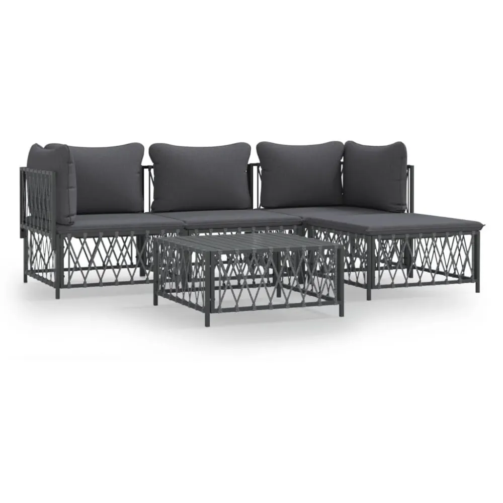 Banco de Jardim 5 pcs conjunto lounge de jardim com almofadões ço antracite