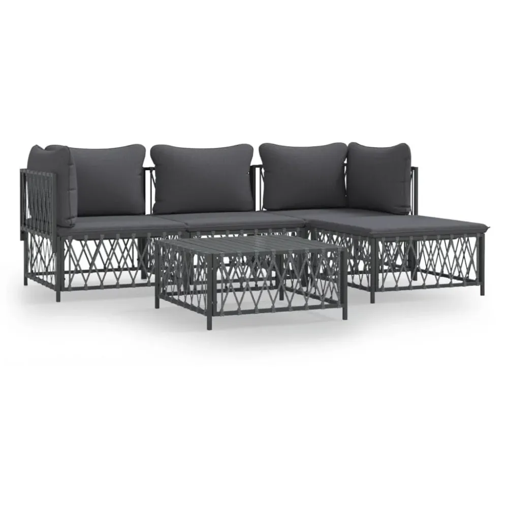 Banco de Jardim 5 pcs conjunto lounge de jardim com almofadões ço antracite