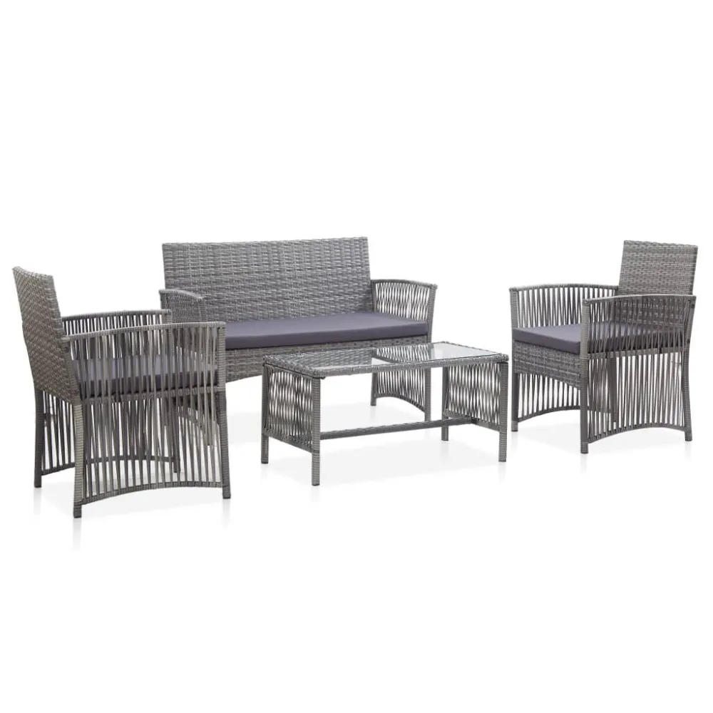 Banco de Jardim 4 pcs conjunto lounge de jardim com almofadões vime PE antracite