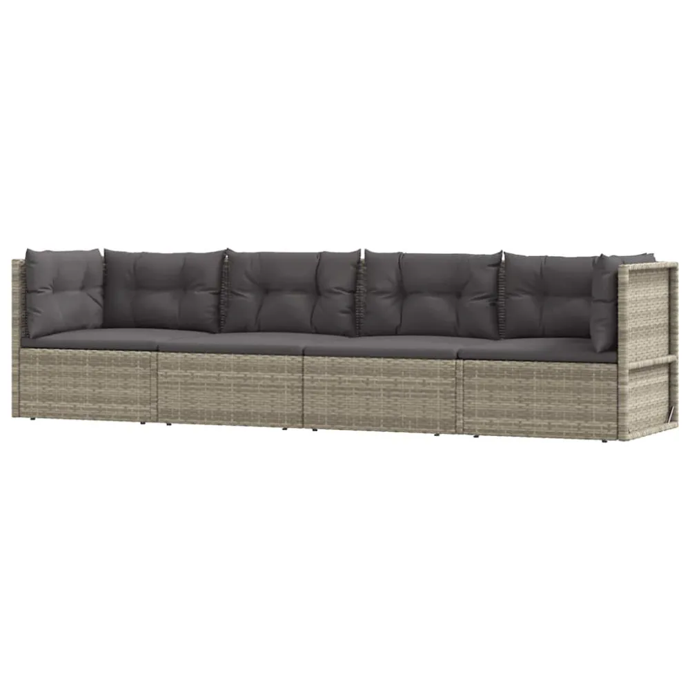 Banco de Jardim 4 pcs conjunto lounge de jardim com almofadões vime PE cinzento