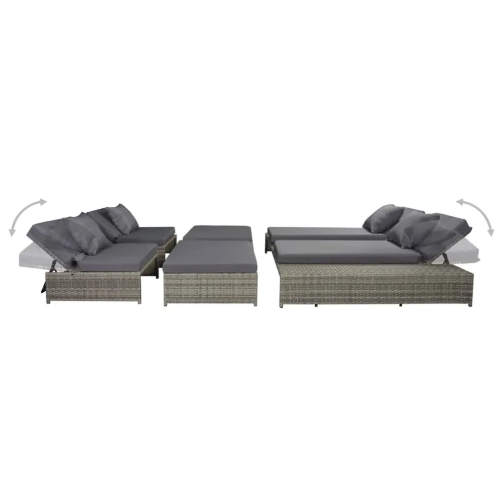 Banco de Jardim 5 pcs conjunto lounge de jardim com almofadões vime PE cinzento