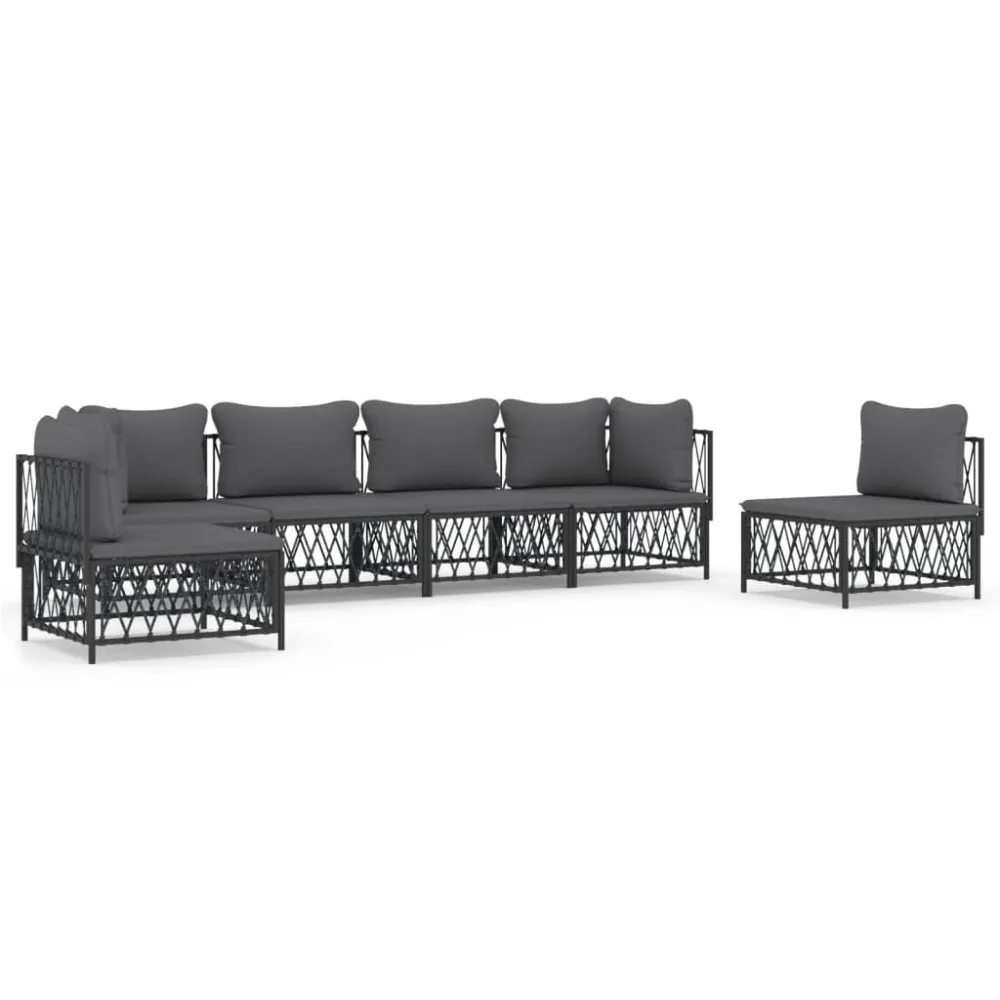 Banco de Jardim 6 pcs conjunto lounge de jardim com almofadões ço antracite