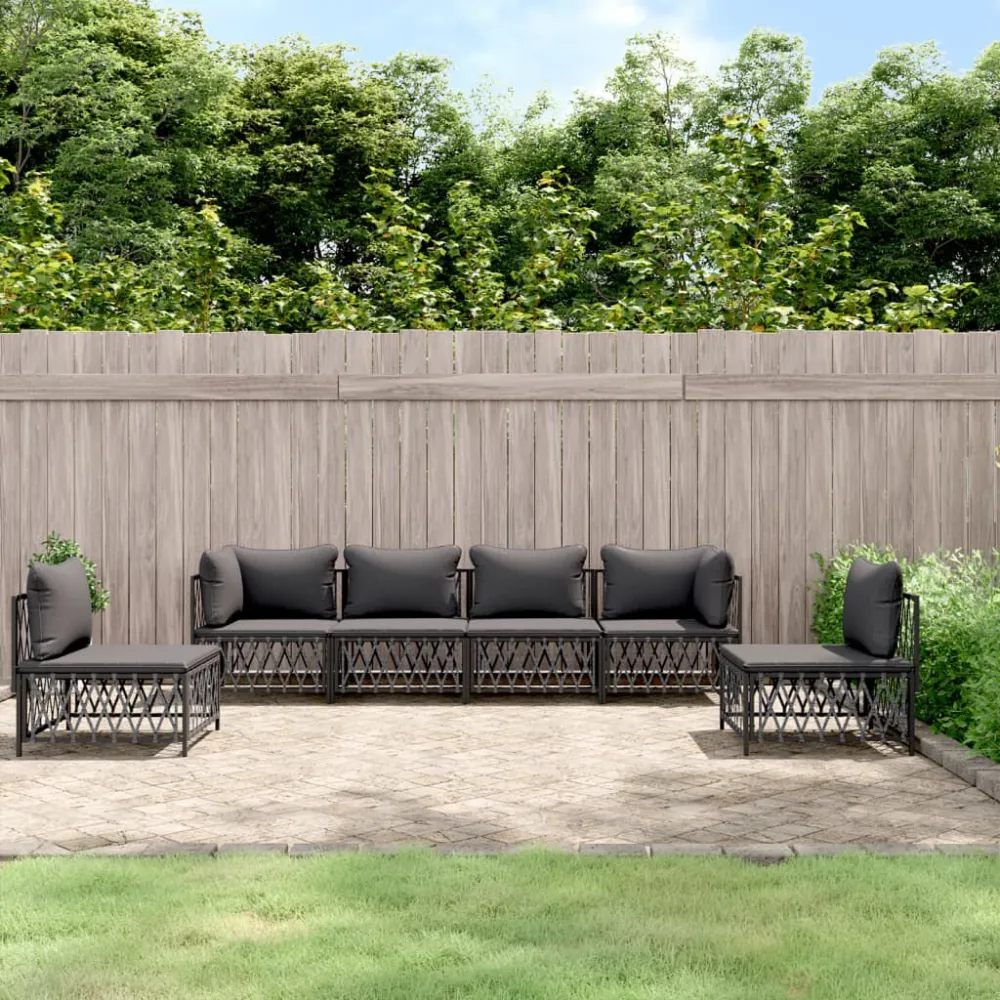 Banco de Jardim 6 pcs conjunto lounge de jardim com almofadões ço antracite