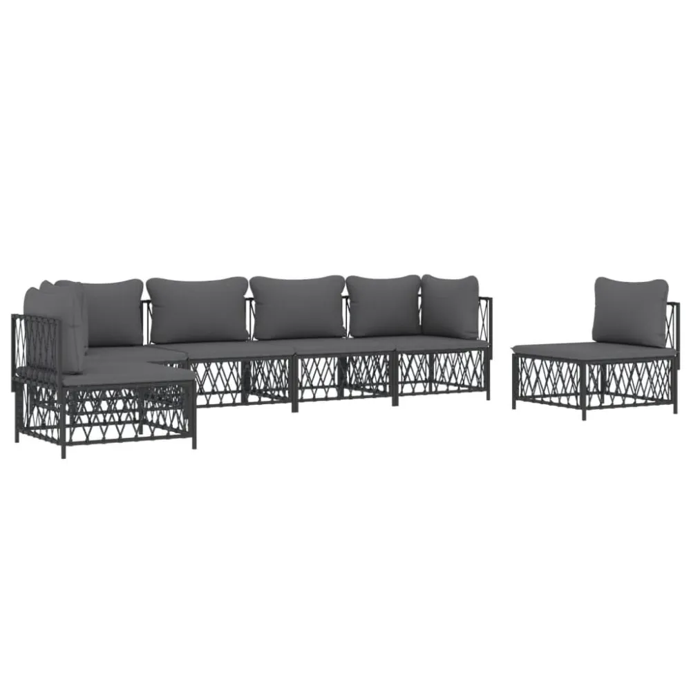 Banco de Jardim 6 pcs conjunto lounge de jardim com almofadões ço antracite