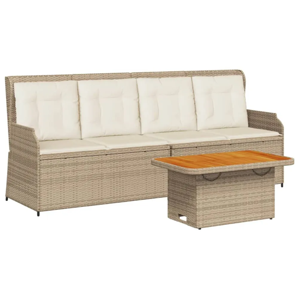Banco de Jardim 3 pcs conjunto lounge de jardim com almofadões vime PE bege