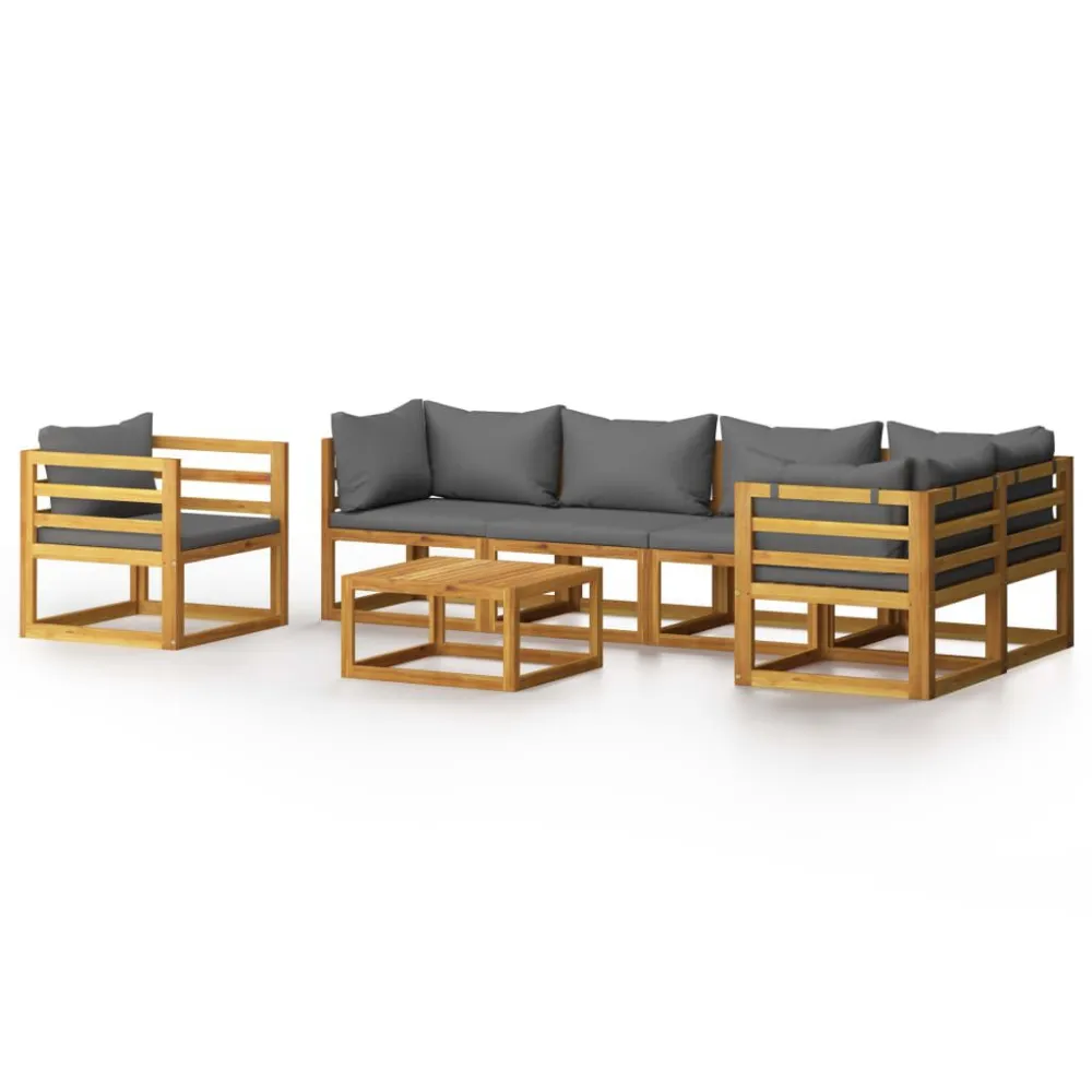 Banco de Jardim 7 pcs conjunto lounge de jardim com almofadões acácia maciç