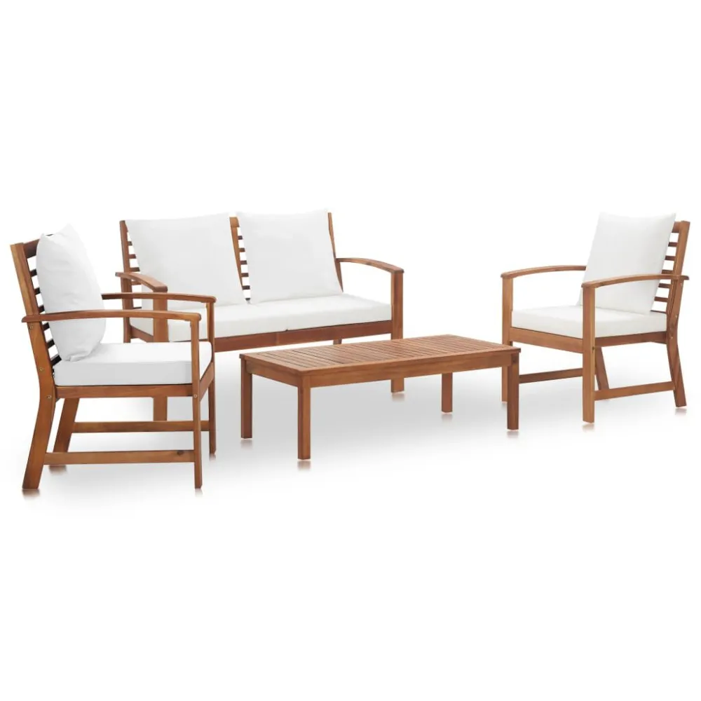 Banco de Jardim 4 pcs conjunto lounge de jardim com almofadões acácia maciç