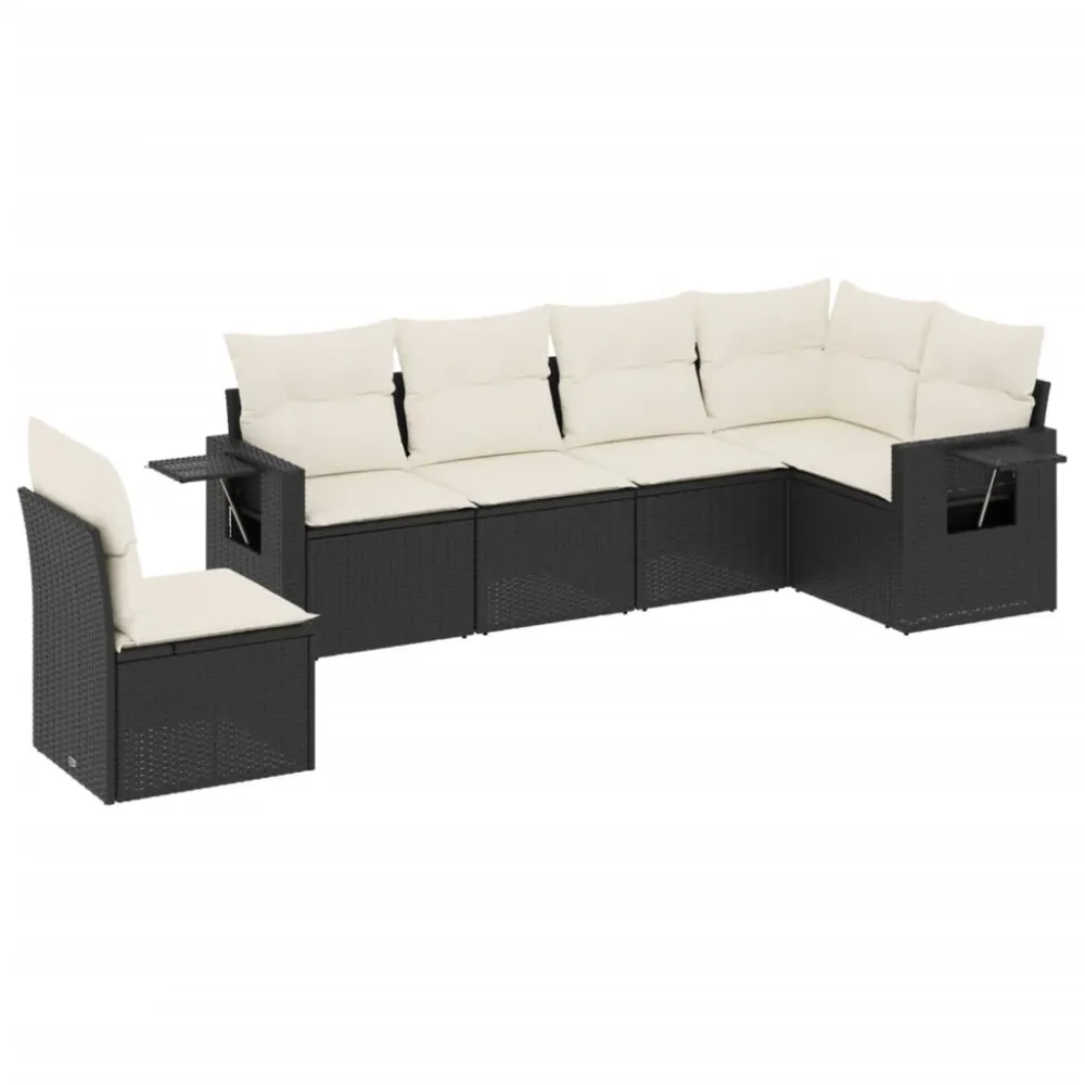 Banco de Jardim 6 pcs conjunto sofás de jardim com almofadões vime PE preto