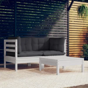 Banco de Jardim 3 peças conj. lounge de jardim com almofadões antracite pinho