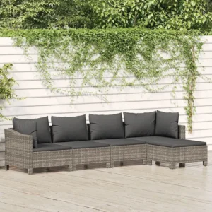 Banco de Jardim 5 peças conjunto lounge de jardim com almofadões vime PE cinzento