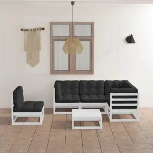Banco de Jardim 6 peças conjunto lounge de jardim com almofadões pinho maciço