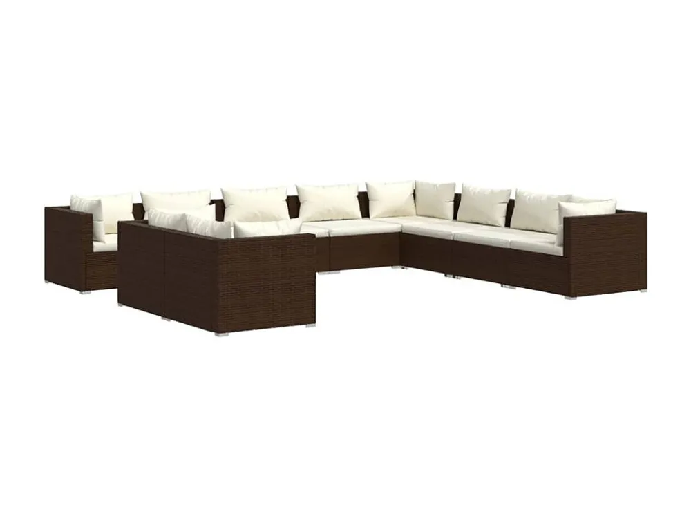 Banco de Jardim 10 peças conjunto lounge de jardim com almofadões vime PE castanho