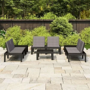Banco de Jardim 6 peças conjunto lounge de jardim com almofadões plástico cinzento