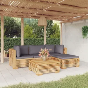 Banco de Jardim 5 peças conjunto lounge jardim com almofadões madeira teca maciç