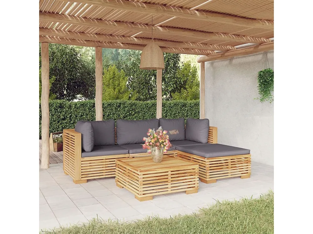 Banco de Jardim 5 peças conjunto lounge jardim com almofadões madeira teca maciç